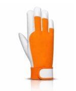 assembly work gloves goatskin leather cotton back velcro back view