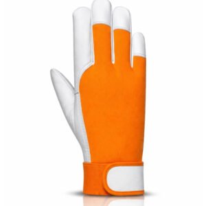 assembly work gloves goatskin leather cotton back velcro back view