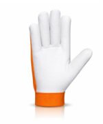 assembly work gloves goatskin leather cotton back velcro front view