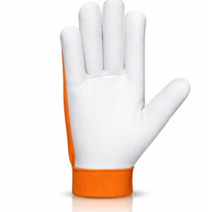 assembly work gloves goatskin leather cotton back velcro front view