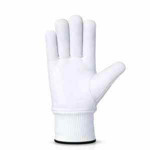 assembly work gloves with safety cuff front view showing smooth palm design and leather construction