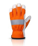high visibility assembly work gloves goatskin reflective back view