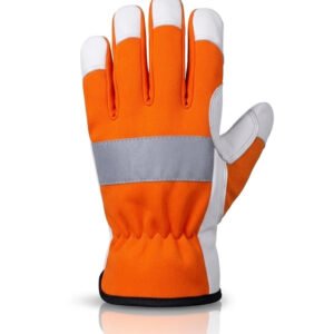 high visibility assembly work gloves goatskin reflective back view