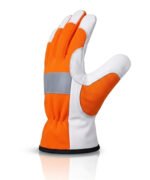 high visibility assembly work gloves goatskin reflective side view