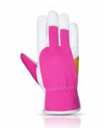 high visibility pink assembly work gloves back view