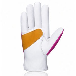 high visibility pink assembly work gloves front view goatskin leather palm