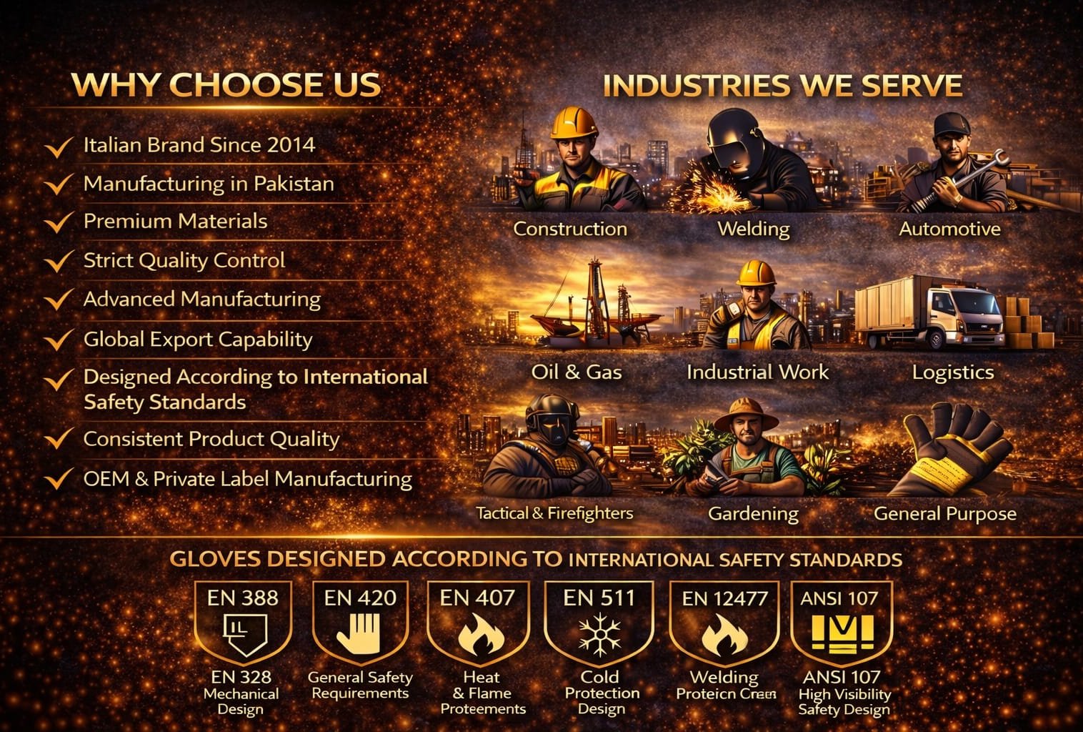 Premium leather safety gloves manufacturer Samar and Sons – Italian brand manufacturing in Pakistan