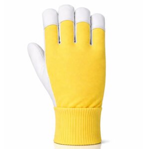 sheepskin assembly work gloves with knitted safety cuff back view