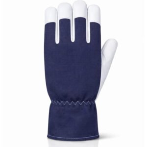 sheepskin leather assembly work gloves stretch fabric back back view