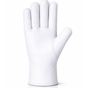 sheepskin leather assembly work gloves stretch fabric back front view