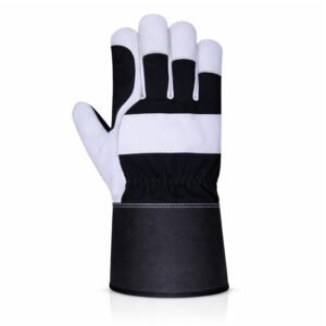 canadian rigger gloves cowhide leather double palm black safety cuff back view