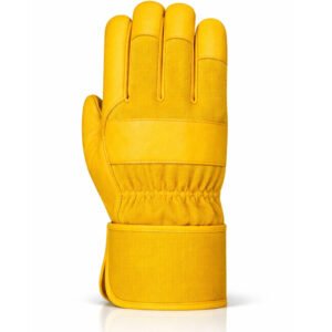 Canadian rigger gloves cowhide leather back view with safety cuff and elastic wrist