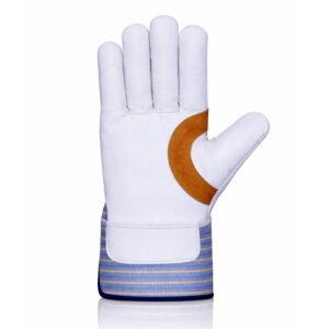 Canadian rigger gloves cowhide leather palm view with reinforced palm patch and safety cuff