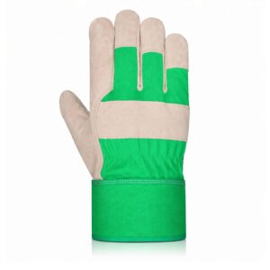 Canadian rigger gloves split cowhide green back view safety cuff cotton back