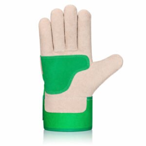 Canadian rigger gloves split cowhide green front view reinforced palm safety cuff