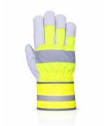 Hi Vis Canadian Rigger Gloves Cowhide Reflective Safety Cuff Back View