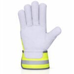 hi vis canadian rigger gloves cowhide reflective safety cuff front view