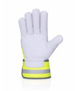 Hi Vis Canadian Rigger Gloves Cowhide Reflective Safety Cuff Front View