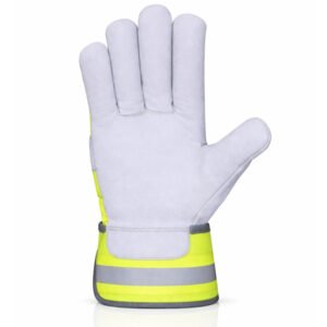 hi vis canadian rigger gloves cowhide reflective safety cuff front view