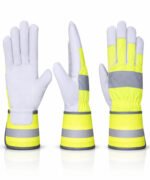 Hi Vis Canadian Rigger Gloves Cowhide Reflective Safety Cuff Multi View