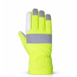 high visibility goatskin assembly work gloves with reflective tape and 3M reflective fingertips back view