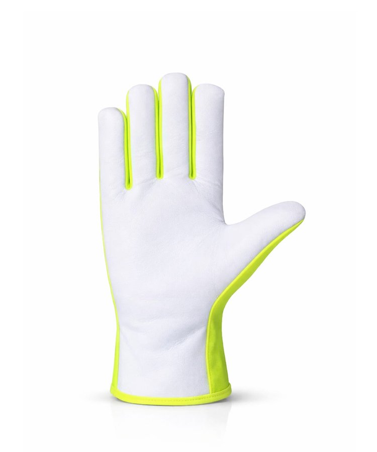 High Visibility Goatskin Assembly Work Gloves high visibility goatskin assembly work gloves leather palm front view smooth grip industrial gloves