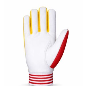 Sheepskin leather assembly work gloves front view showing smooth palm and reinforced thumb joint