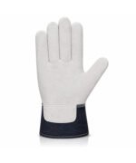 Canadian Rigger Gloves Split Cowhide White Black Denim Cuff Front View