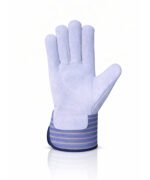 Canadian Rigger Gloves White Split Cowhide Blue Striped Safety Cuff Front View