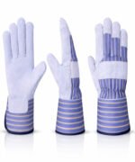 Canadian Rigger Gloves White Split Cowhide Blue Striped Safety Cuff Multi View