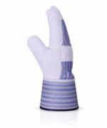 Canadian Rigger Gloves White Split Cowhide Blue Striped Safety Cuff Side View