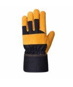 Canadian Rigger Gloves Yellow Black Split Cowhide Long Safety Cuff Back View