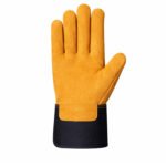 Canadian rigger gloves yellow black split cowhide leather long safety cuff front view