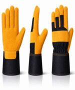 Canadian Rigger Gloves Yellow Black Split Cowhide Leather Long Safety Cuff Multi View