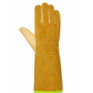 Back view of buffalo grain leather welding gloves with long protective cuff