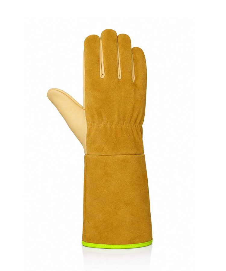 Buffalo Grain Leather Welding Gloves Long Cuff Back View Back view of buffalo grain leather welding gloves with long protective cuff