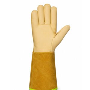 Front view of buffalo grain leather welding gloves with long protective cuff