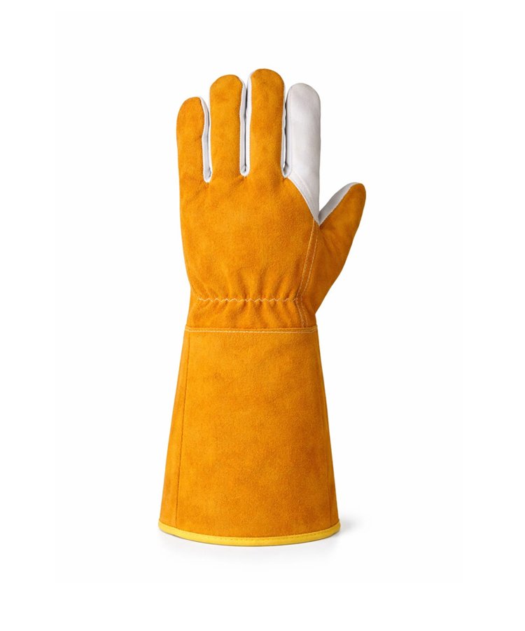 Cowhide Grain Leather Welding Gloves Split Cuff Back View Cowhide grain leather welding gloves back view with split leather safety cuff
