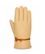 Cow Grain Leather Driver Gloves with Split Palm Patch Button Wrist - Back View