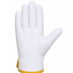 Front view of sheep grain leather wing thumb driver gloves with smooth leather palm