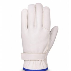 Back view of dyed grain leather driver gloves with hook and loop cuff