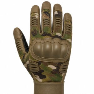 Elite camouflage combat tactical gloves back view with hard knuckle protection and reinforced finger guards