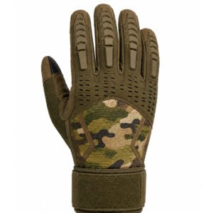 Elite camouflage tactical operations gloves back view with hard-shell knuckle protection and reinforced finger guards