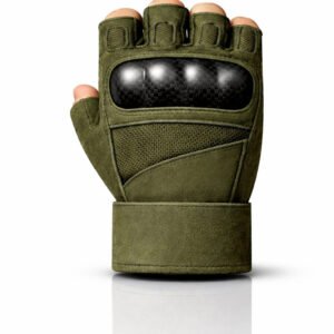Fingerless tactical combat gloves back view with hard knuckle protection and breathable mesh backhand