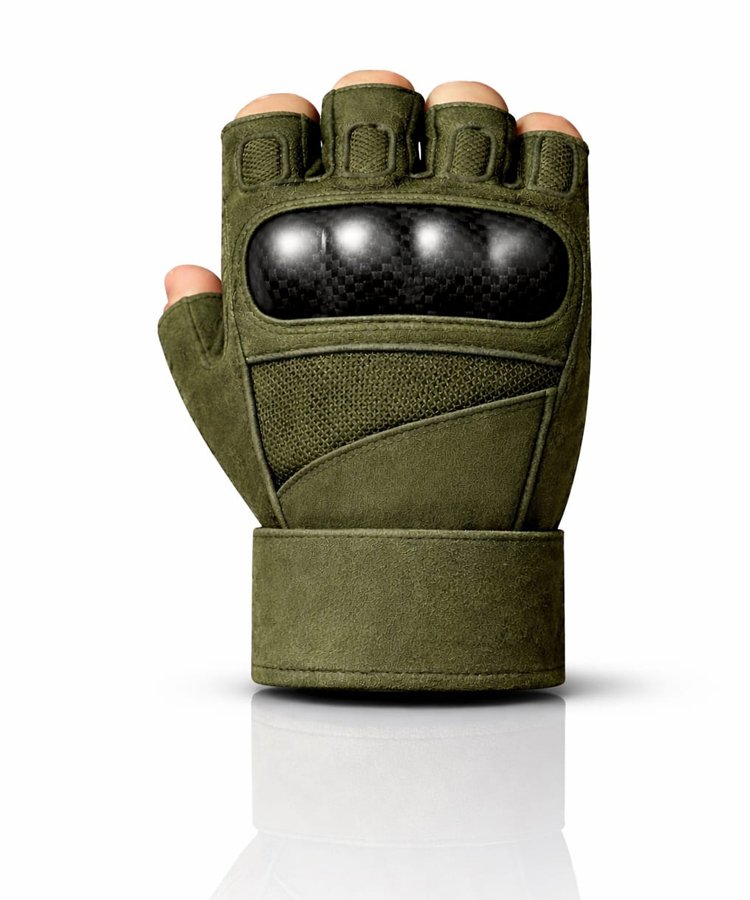 Fingerless Tactical Combat Gloves Back View Fingerless tactical combat gloves back view with hard knuckle protection and breathable mesh backhand