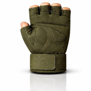 Fingerless tactical combat gloves front view with reinforced palm and ergonomic fingerless design