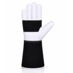 Front view of premium goat grain leather welding gloves with black protective welding cuff