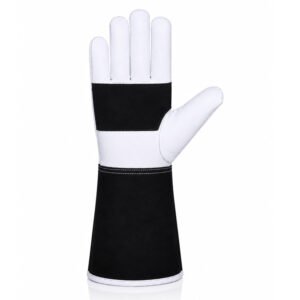 Front view of premium goat grain leather welding gloves with black protective welding cuff