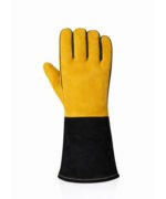 Heavy Duty Split Leather Welding Gloves Black Cuff Back View