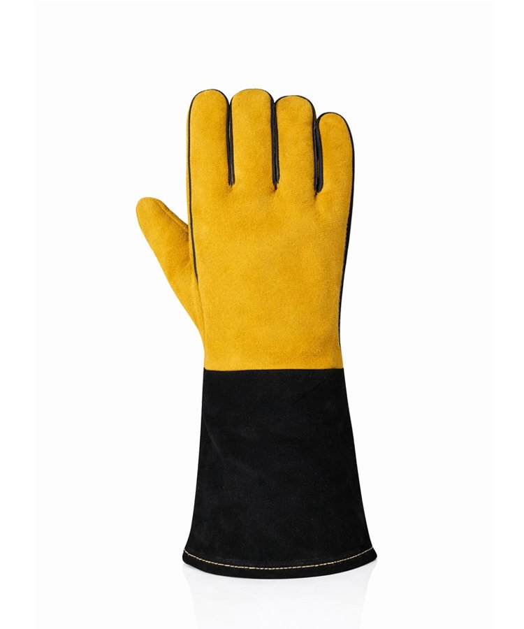 Heavy Duty Split Leather Welding Gloves Black Cuff Back View Heavy duty split leather welding gloves with black extended cuff back view